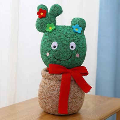 Korea Drama Cactus Bow-Tie Plush Plant – Potted Desk Decor