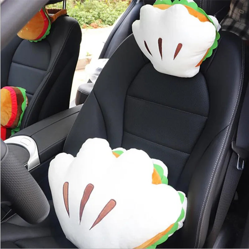 Hamburger Car Headrest & Waist Lumbar Pillow – Cute Cartoon Cushion
