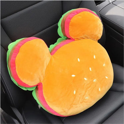 Hamburger Car Headrest & Waist Lumbar Pillow – Cute Cartoon Cushion