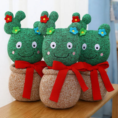 Korea Drama Cactus Bow-Tie Plush Plant – Potted Desk Decor