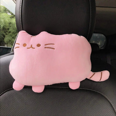 Cute Cat Car Headrest – Cartoon Plush Neck Cushion & Safety Pillow