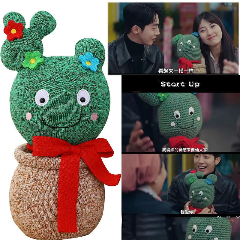 Korea Drama Cactus Bow-Tie Plush Plant – Potted Desk Decor