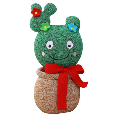 Korea Drama Cactus Bow-Tie Plush Plant – Potted Desk Decor