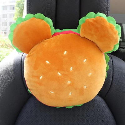 Hamburger Car Headrest & Waist Lumbar Pillow – Cute Cartoon Cushion
