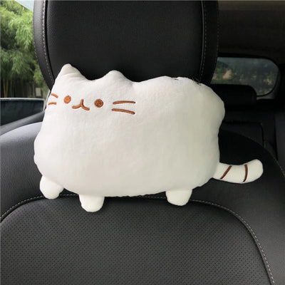 Cute Cat Car Headrest – Cartoon Plush Neck Cushion & Safety Pillow