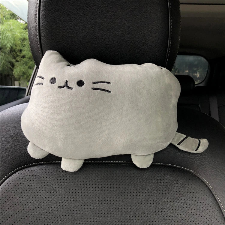 Cute Cat Car Headrest – Cartoon Plush Neck Cushion & Safety Pillow