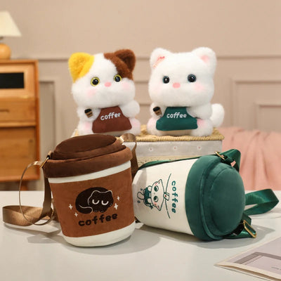 Kawaii Cat-in-a-Cup Plush Bag | 2-in-1 Stuffed Kitten Purse