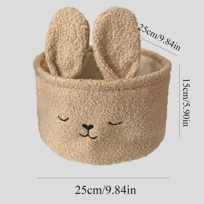 Rabbit Ears Plush Storage Basket | Cute Embroidered Toy Organizer