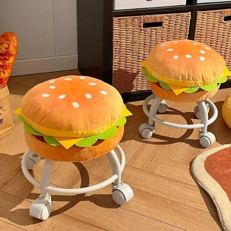 Hamburger Rolling Stool | Food-Themed Swivel Seat with Caster Wheels