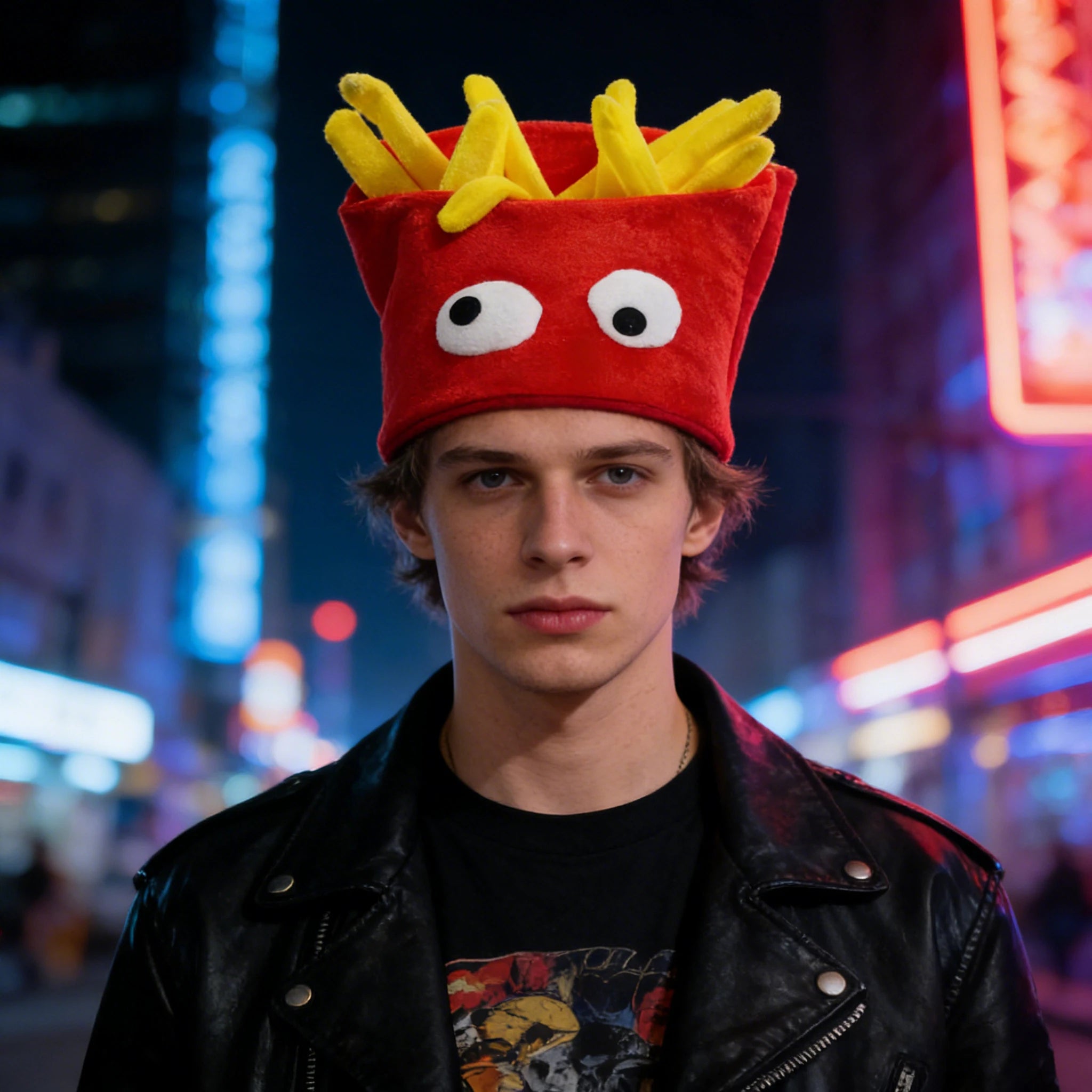 French Fries Plush Hat | Googly-Eyed Novelty Food Headwear