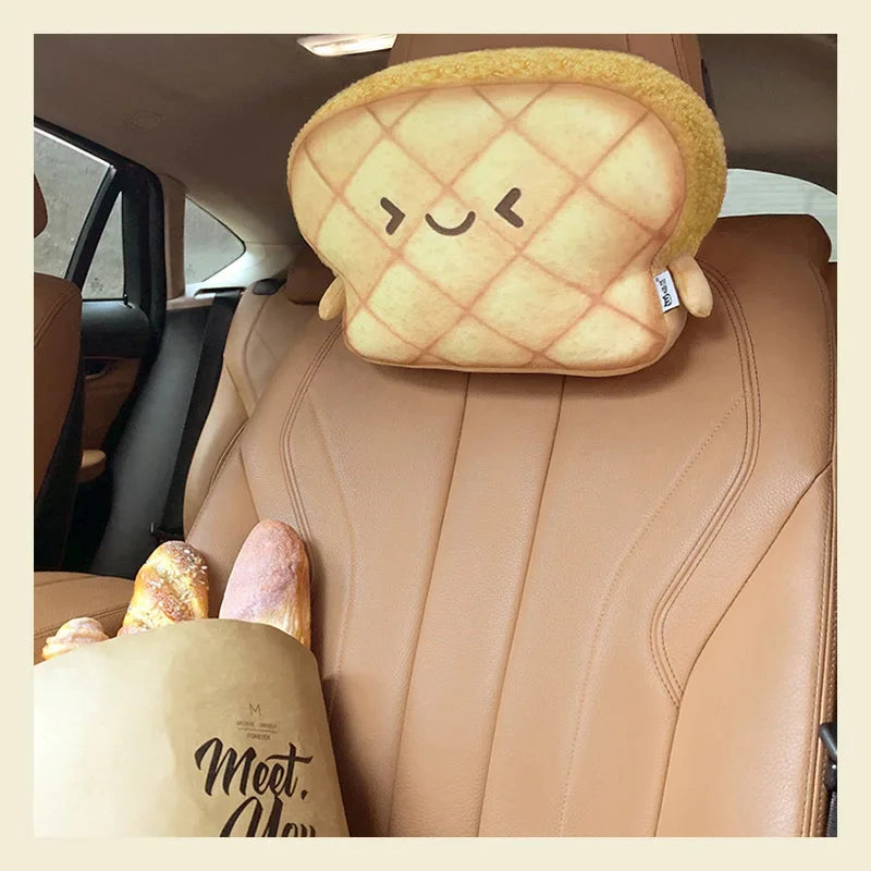 Toast-Shaped Car Headrest & Neck Pillow – Kawaii Car Seat Accessory