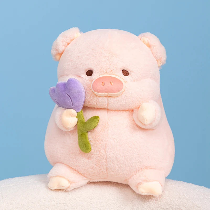 Flower-Holding Pig Plushie, Two Colors, 8-12" | 20-30 cm