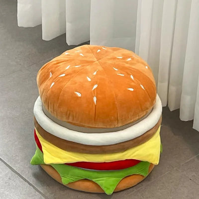 Hamburger Plush Storage Ottoman – Sit & Store, ~11" | 27 cm