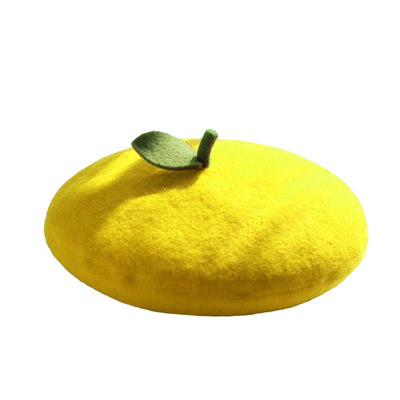 Fruit-Themed Plush Painter Beret – Cute Handmade Wool Felt Hat