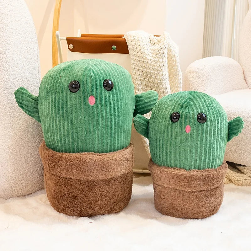 Kawaii Smiling Cactus Plush Potted Plant, 14-16" | 35-40 cm