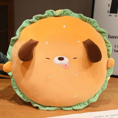 Capybara Hamburger Plush Pillow – Cute Food Stuffed Round Cushion
