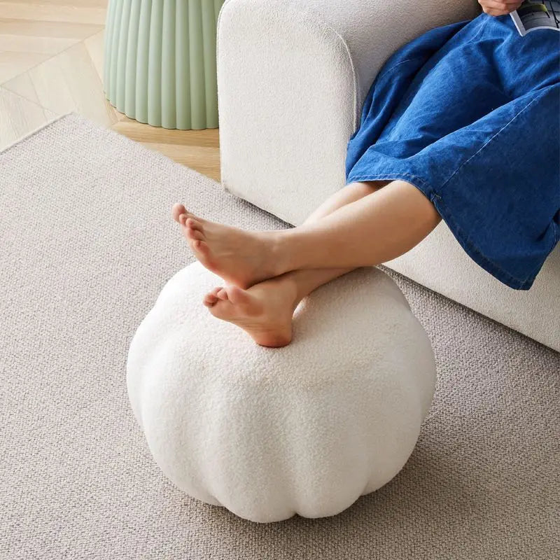 Pumpkin-Shaped Low Stool – INS Style Velvet Sofa Stool