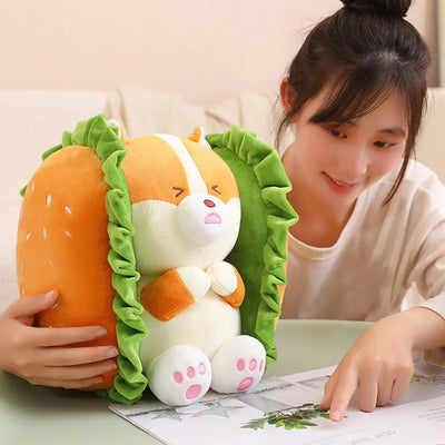 Kawaii Corgi/Hase als Hamburger-Plüsch, 10-16" | 25-40 cm