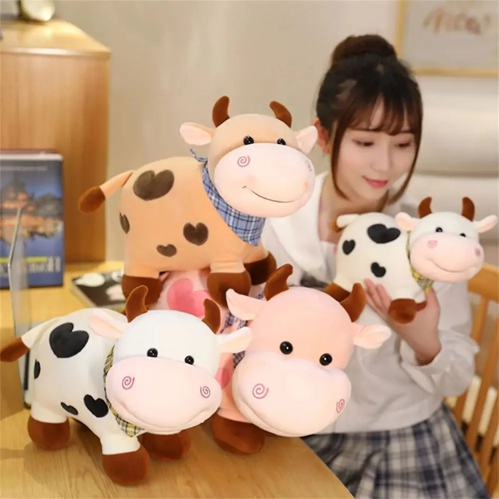 Vache laitière en peluche au chocolat, à la fraise ou au lait, 10-14" | 25-35 cm