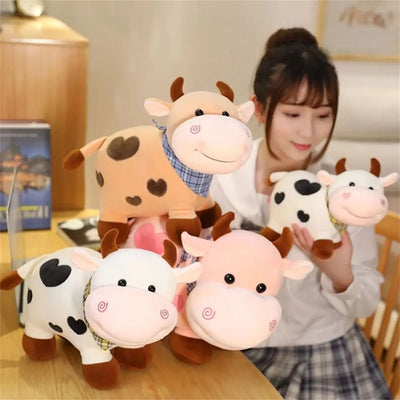 Vache laitière en peluche au chocolat, à la fraise ou au lait, 10-14" | 25-35 cm