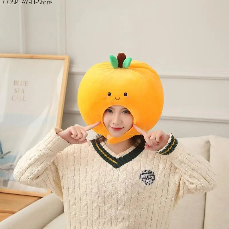 Chapeau en peluche orange, 14" | 35 cm