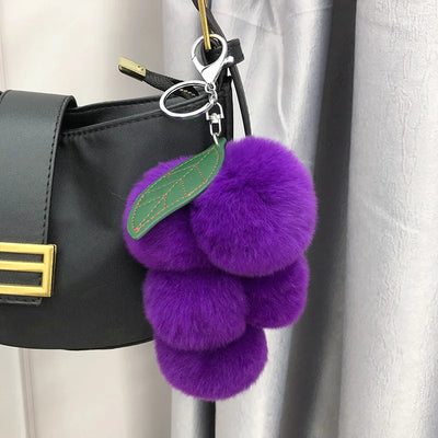 Grape Otter Rabbit Fur Plush Keychain – Cute Bag Decoration