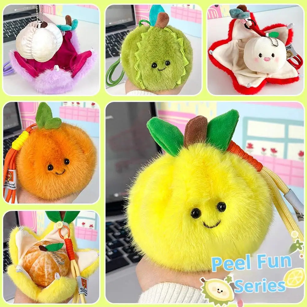 Kawaii Peelable Orange & Citrus Plush Keychain | Cute Simulation Fruit Pendant