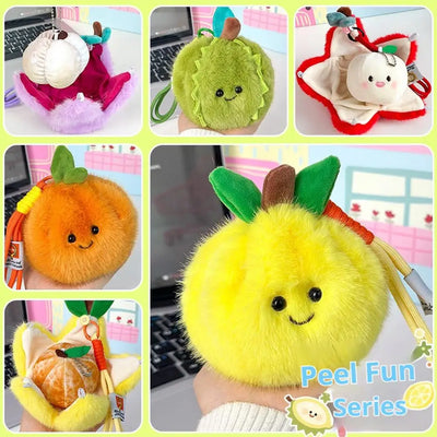 Kawaii Peelable Orange & Citrus Plush Keychain | Cute Simulation Fruit Pendant