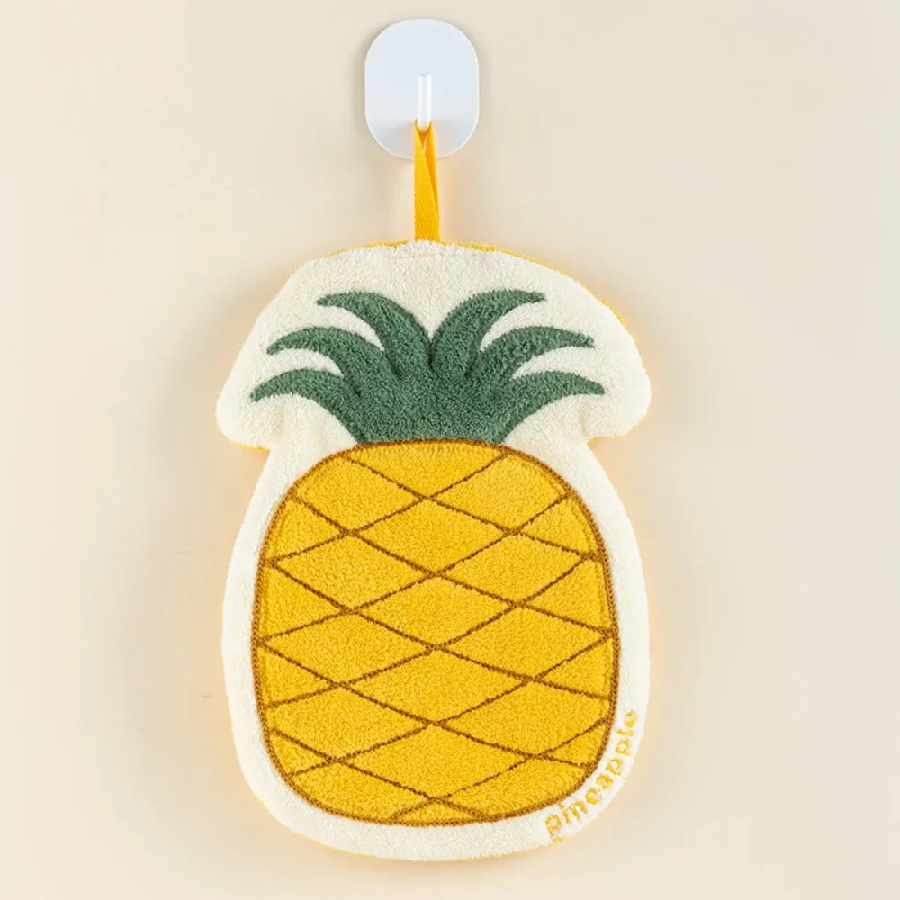 Cartoon Fruit Coral Fleece Hand Towel – Absorbent Hanging Kitchen Cloth