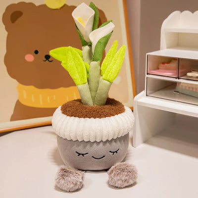 Kawaii Animal-Faced Potted Plant Plushies – Cat, Bear & Elephant, 12" | 30 cm