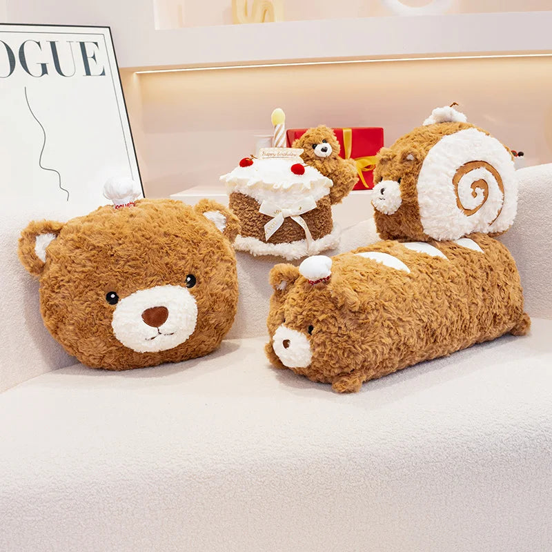 Simulation Cake Bear Plush Doll – Soft Kawaii Brown Bear Sleeping Pillow
