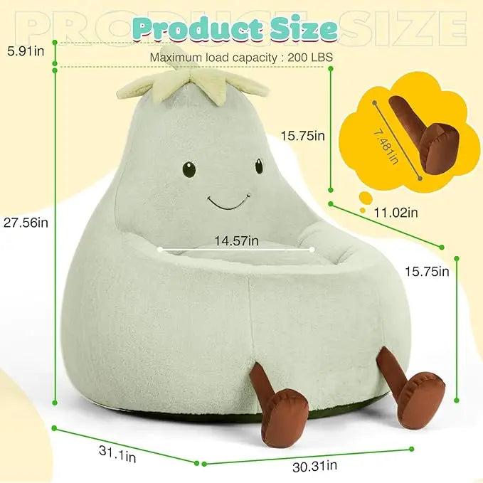 Veggie Bean Bag Chair | Kids' Plush Stuffed Sofa Seat, 31-inch