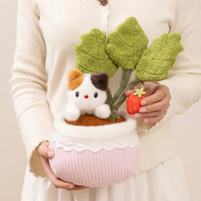 Kawaii Animal-Faced Potted Plant Plushies – Cat, Bear & Elephant, 12" | 30 cm
