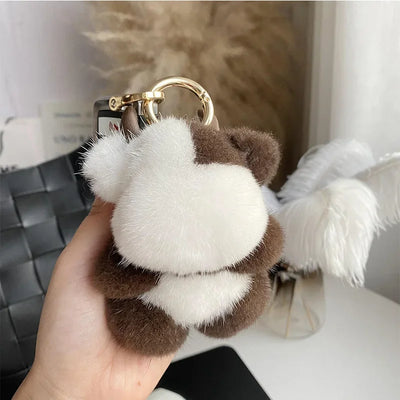 Cow Real Mink Fur Keychain Bag Charm – Plush Animal Pendant