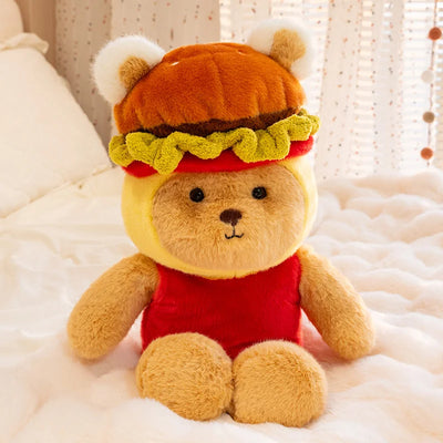 Hamburger-Dressed Bear Plush Toy | Kawaii Stuffed Teddy, 55cm