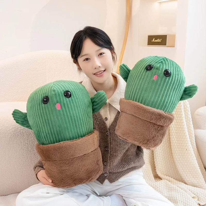 Kawaii Smiling Cactus Plush Potted Plant, 14-16" | 35-40 cm