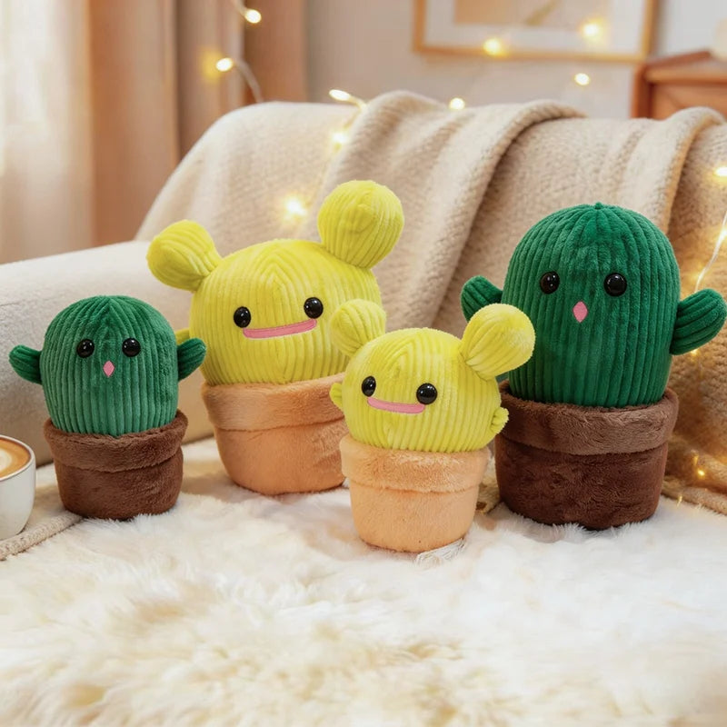 Kawaii Smiling Cactus Plush Potted Plant, 14-16" | 35-40 cm