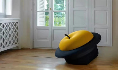 Black Hat & Apple Ottoman | plush furniture | size comparison