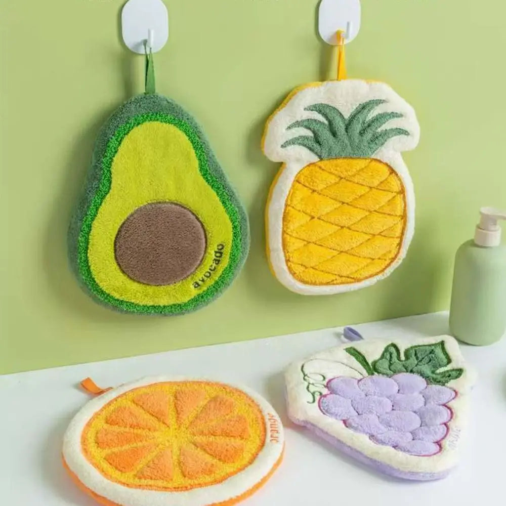 Cartoon Fruit Coral Fleece Hand Towel – Absorbent Hanging Kitchen Cloth