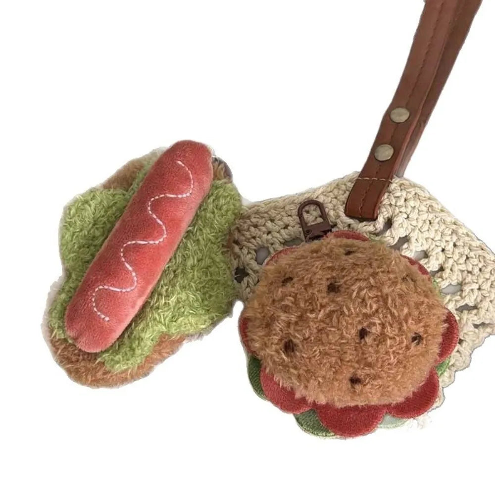 Korean-Style Food Plush Keychain Set | Hamburger, Sandwich & Snack Pendants
