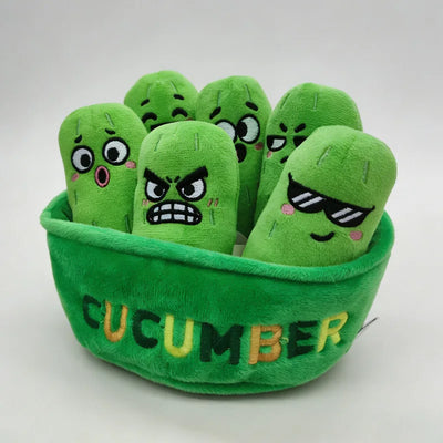 Basket of Emotional Cucumbers Plush Set – 7 Expressions, Mini Size