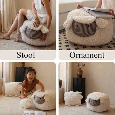Sheep-Shaped Footstool Ottoman – Plush Household Stool
