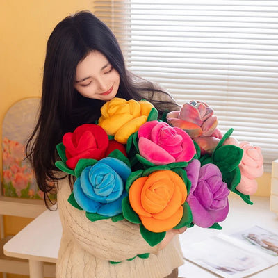 Plush Rose Flower Bouquet | Soft Stuffed Flower Gift Decor, 38cm