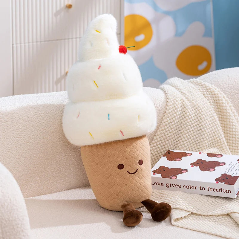 Kawaii Cherry Ice Cream Plush Toy | Soft Stuffed Ice Cream Cone, 6\" or 24\" | 15-60 cm