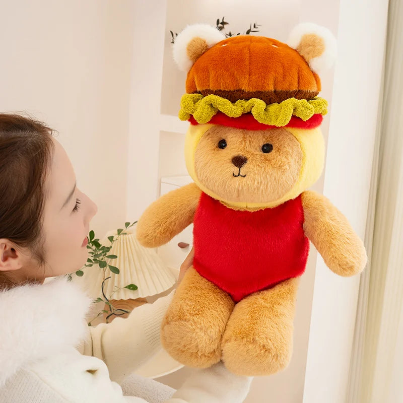Hamburger-Dressed Bear Plush Toy | Kawaii Stuffed Teddy, 55cm