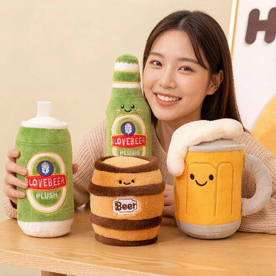 Kawaii Humanoid Drink Plush Toys | Beer Bottle, Can, Barrel & Glass Stuffed Set