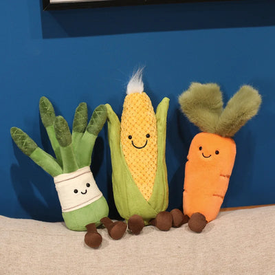 Smiling Vegetable Plush Dolls with Legs | Corn, Asparagus & Carrot Stuffed Toys