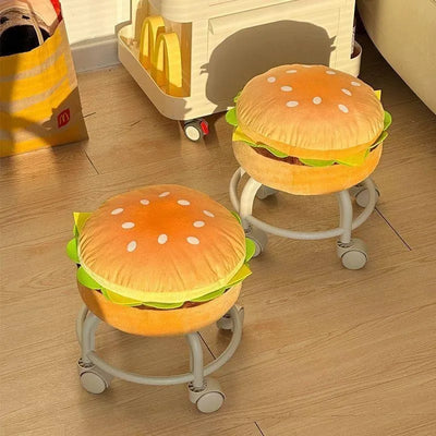 Hamburger Rolling Stool | Food-Themed Swivel Seat with Caster Wheels