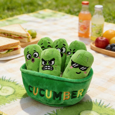 Basket of Emotional Cucumbers Plush Set – 7 Expressions, Mini Size