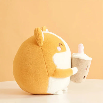 Corgi di peluche che beve tè con le bolle, 12" | 30 centimetri
